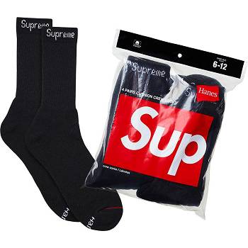 Supreme Hanes® Crew Socks (4 Pack) Socks Black | AU105GL