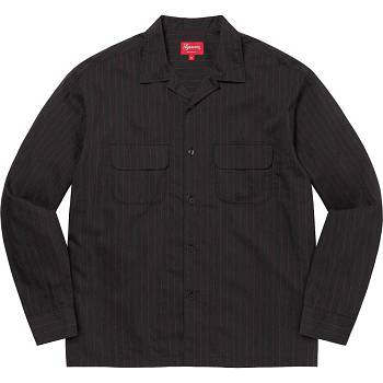 Supreme Pinstripe Linen Shirts Black | AU384IS