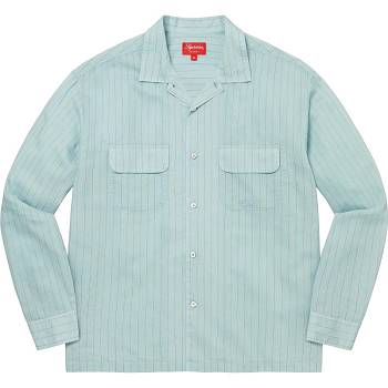 Supreme Pinstripe Linen Shirts Blue | AU383UT