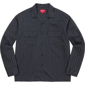 Supreme Pinstripe Linen Shirts Navy | AU382YU