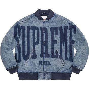 Supreme Washed Knockout Denim Varsity Jackets Navy | AU447LH